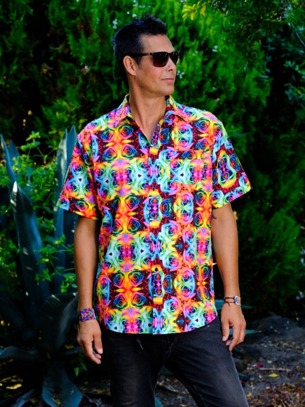 Tie Dye Roses Button Down Shirt